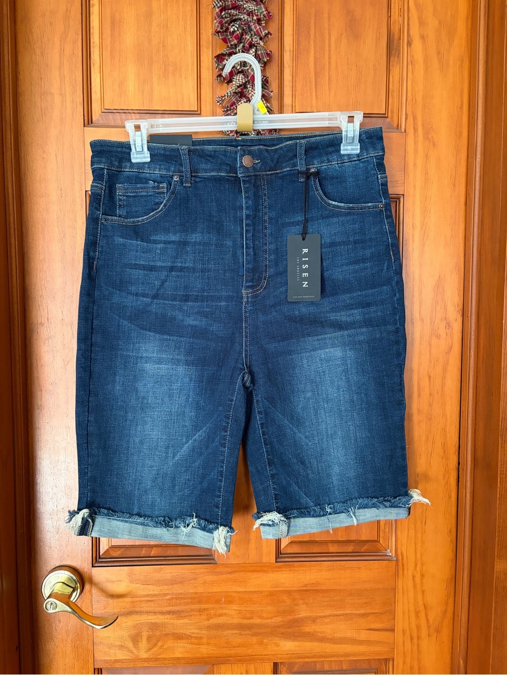 NWT Risen High-Rise Bermuda Dark Wash Denim Shorts